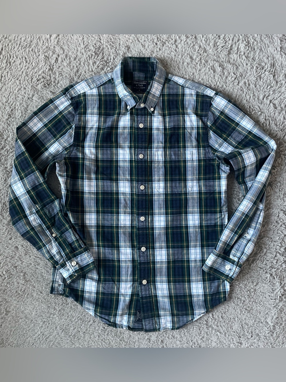 Abercrombie Fitch Shirt Men's Size M Blue Plaid Button Down Long Sleeve Collared